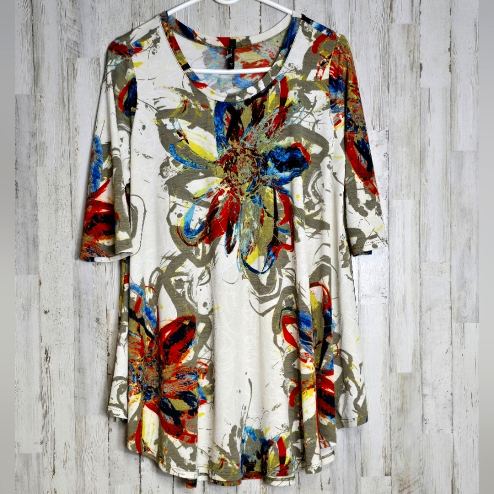 IC By Connie K Tunic Top Floral Stretchy Business Casual L XL